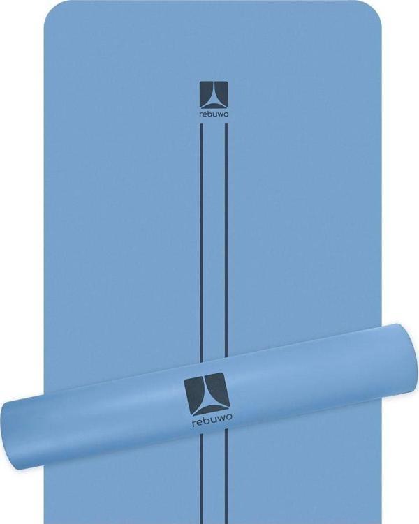 Çizgi Tasarımlı 5mm Ekstra Kaydırmaz Doğal Kauçuk Yoga Matı Pilates Mat Mavi - Image 1