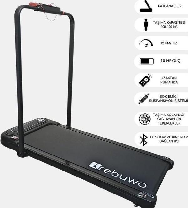 Rebuwo RW12 Bluetoothlu Uzaktan Kumandalı Katlanabilir Koşu Bandı Portatif Yürüyüş Bandı 1.5 HP Motor - Image 1