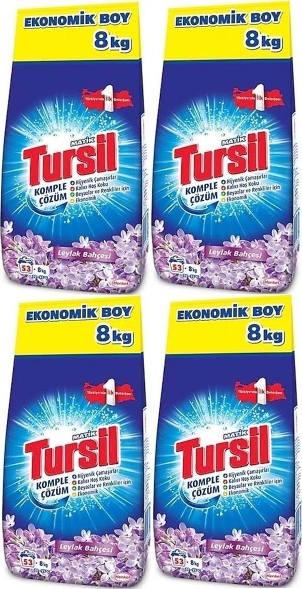 Tursil Matik Toz Çamaşır Deterjanı 32Kg Leylak Bahçesi (212 Yıkama) Renkli/Beyazlar (4Pk*8Kg) - Image 1