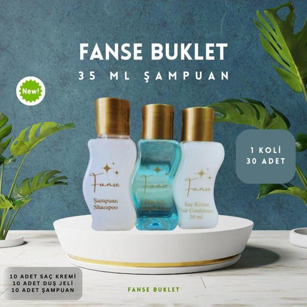 Fanse Otel Temizlik Medikal Malzemeleri Tek Kullanımlık Otel Buklet 10 Adet Şampuan 10 Adet Duş Jeli 10 Adet Saç Kremi S Şişe Set 35 Ml - Image 1