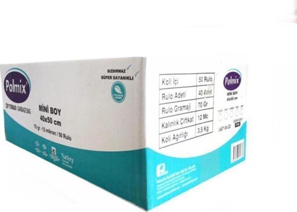 Polmix Çöp Torbası Çöp Poşeti Mini Boy 70 Gram 40 X 45 12 Mikron Çift Kat Şeffaf 1 Koli 50 Paket - Image 1