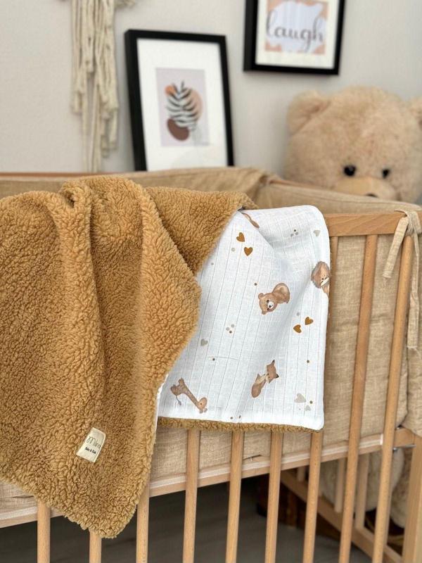 Milna Baby & Kids Çift Taraflı Müslin Koyun Tüyü Welsoft Teddy Bebek Battaniyesi 100*100 Cm - Image 1