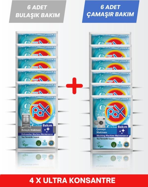 6 ADET BULAŞIK + 6 ADET ÇAMAŞIR MAKİNESİ TEMZİLEYİCİSİ VE BAKIM TOZU (4X ULTRA KONSANTRE) - Image 1