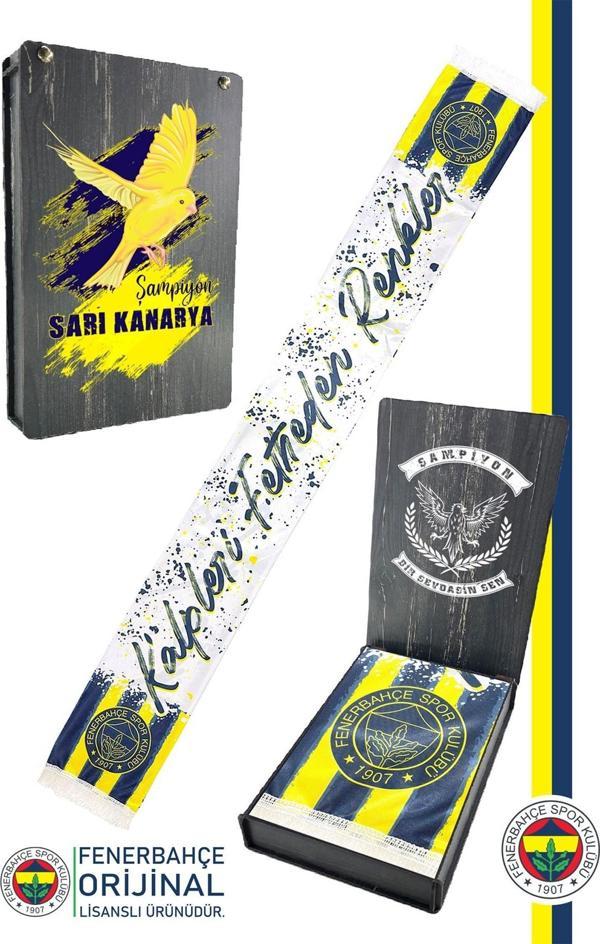 Fenerbahçe Orijinal Lisanslı Kalpleri Fetheden Renkler Fenerbahçe Şal Atkı Kanarya Baskılı Kutulu - Image 1