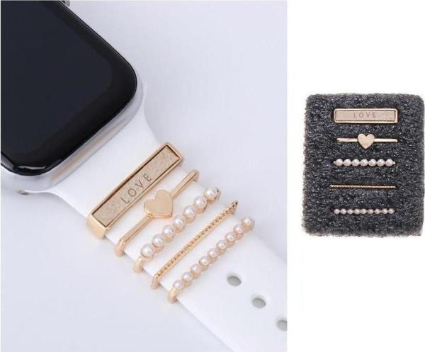 Apple Watch Uyumlu Love Yazılı Kordon Aksesuar/charm Gold Renkli - Image 1