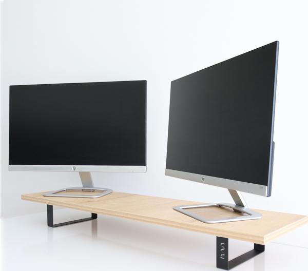 Hansdo Dual Monitör Standı – İkili Monitör Standı – Monitör Yükseltici – MDF Lam – Safir Meşe – WMS2 - Image 1