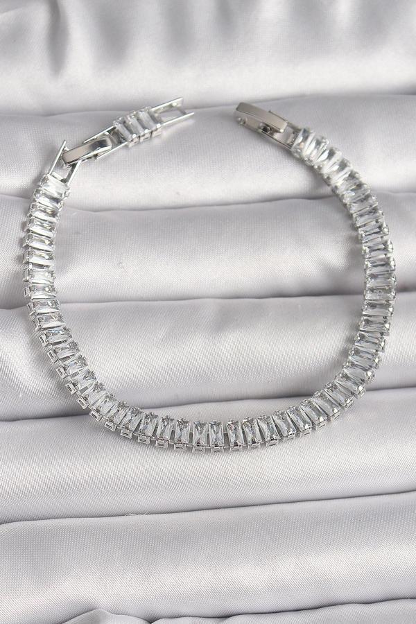 Pirinç Gümüş Renk Zirkon Taşlı Su Yolu Model Kadın Bileklik - TJ-BB6726 - Image 1