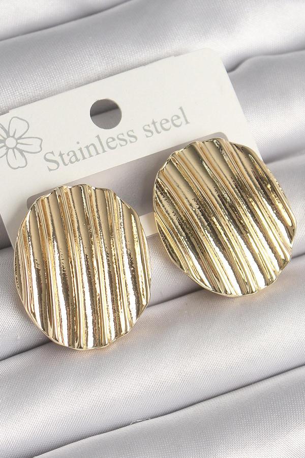 Pirinç Gold Renk İşlemeli Daire Plaka Model Kadın Küpe - TJ-BKP10244 - Image 1