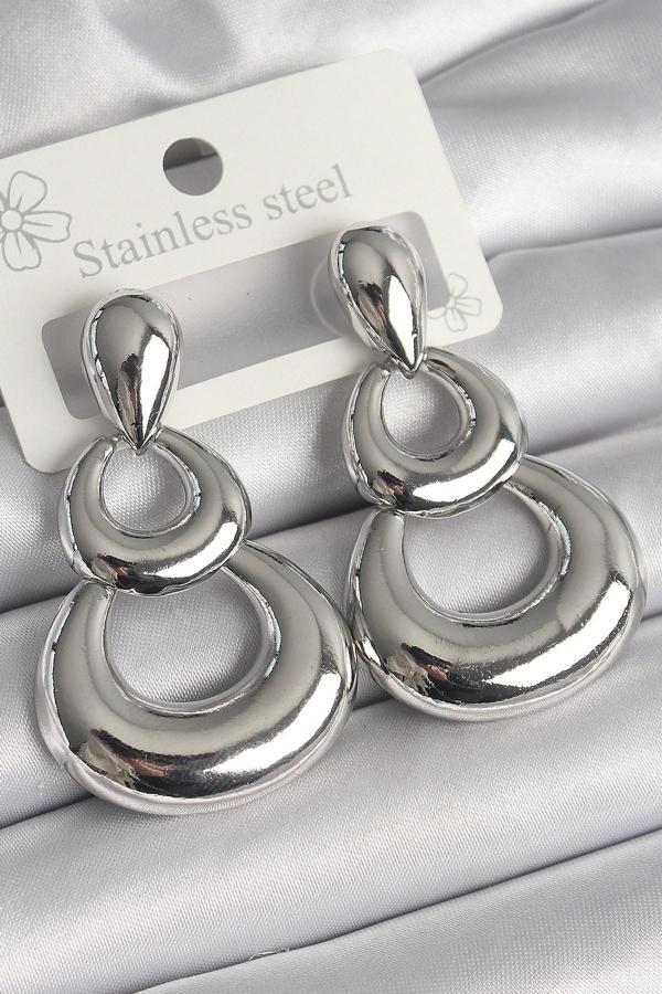 Pirinç Gümüş Renk Damla Detay Sallantı Halka Model Kadın Küpe - TJ-BKP10228 - Image 1