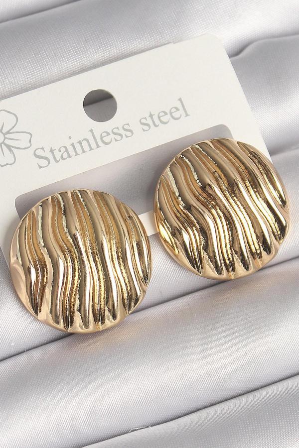 Pirinç Gold Renk İşlemeli Daire Plaka Model Kadın Küpe - TJ-BKP10256 - Image 1