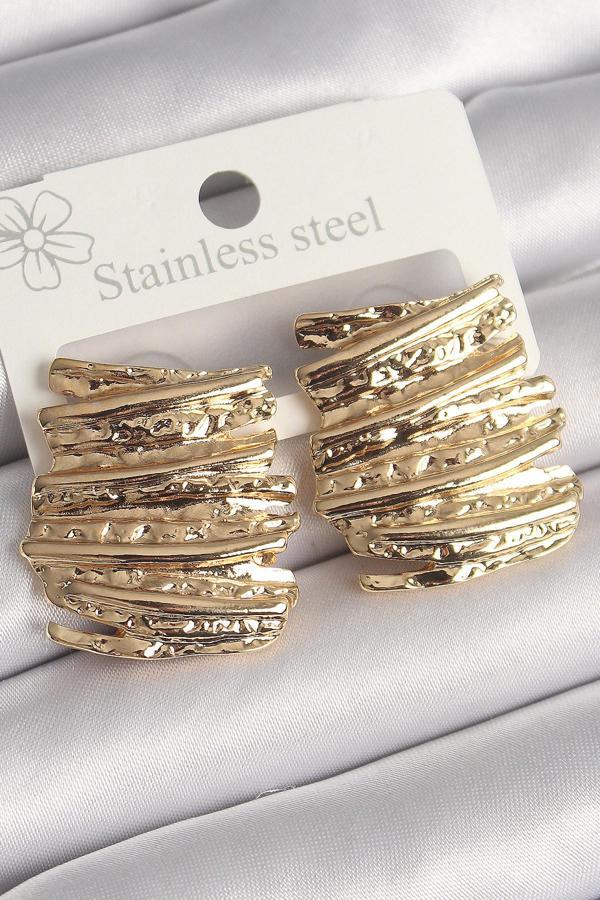 Pirinç Gold Renk İşlemeli Kare Plaka Model Kadın Küpe - TJ-BKP10253 - Image 1