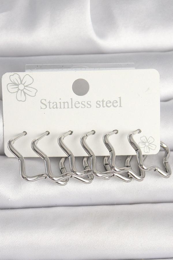 316L Çelik Gümüş Renk Yıldız Model Kadın Küpe Seti - TJ-BKP10351 - Image 1