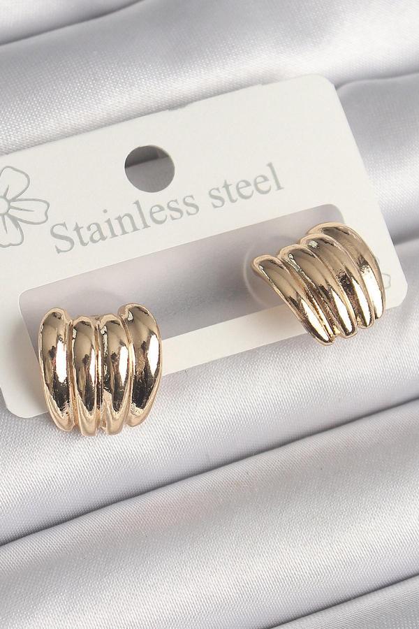 Pirinç Gold Renk İşlemeli Yarım Halka Model Kadın Küpe - TJ-BKP10240 - Image 1