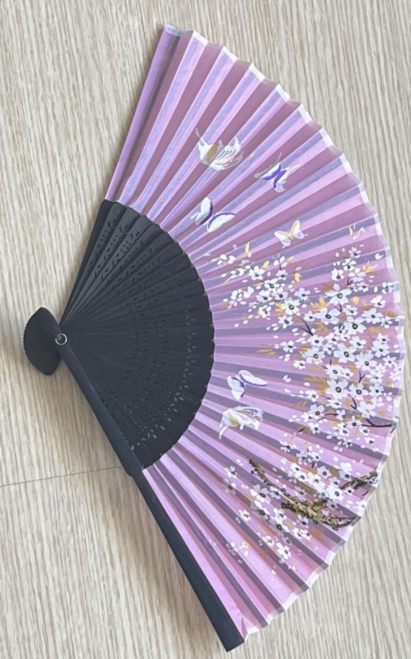 Yelpaze Mor Kumaş Bambu Çiçek Desenli - Image 1