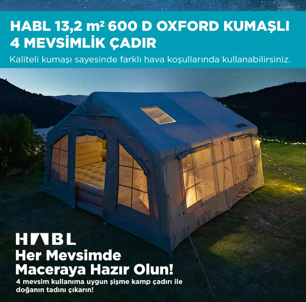 Habl 13 Kişilik 13.2m2 Su,Rüzgar ve Kar Geçirmez 600D Oxford Kumaşlı 4 Mevsim Şişme Çadır 367*360*220cm - Image 1