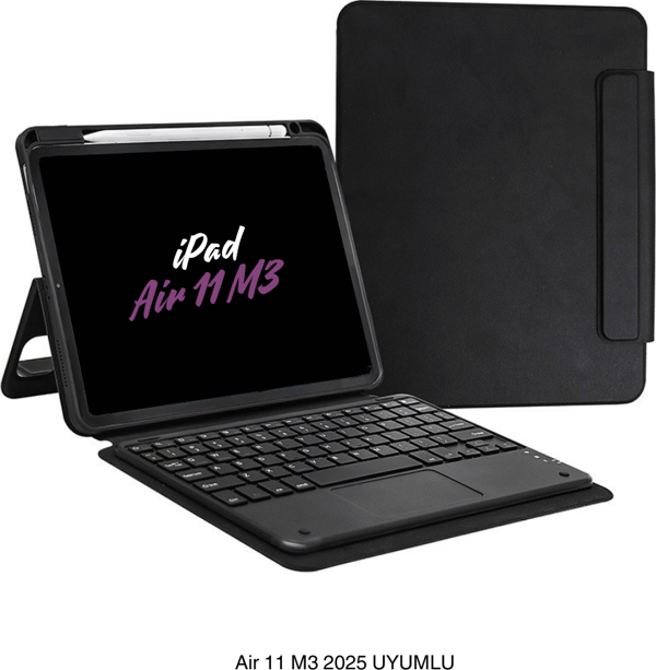 iPad Air 11 M3 2025 Uyumlu Touch Padli Bluetoothlu Klavyeli Standlı Fuchsia Tablet Kılıfı - Image 1