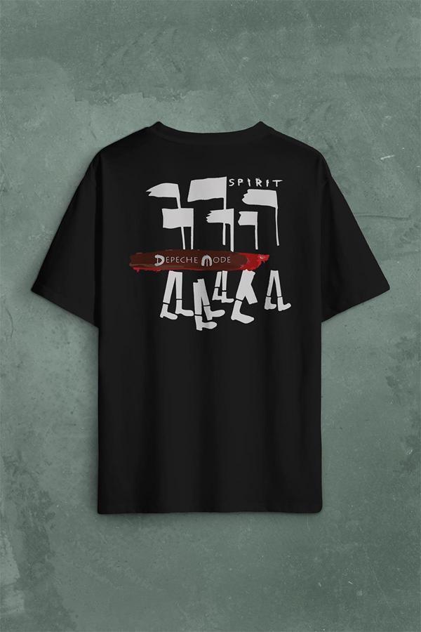 Depeche Mode Spirit New Wave Grey Charcoal Sırt Ön Baskılı Oversize Tişört Unisex T-Shirt - Image 1