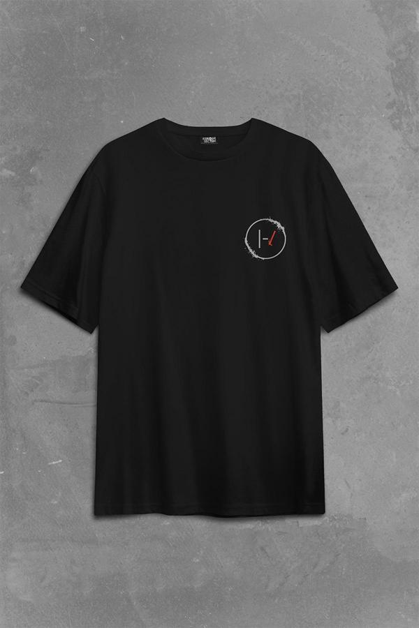 Twenty One Pilots Logo Stressed Sırt Ön Baskılı Oversize Tişört Unisex T-Shirt - Image 1