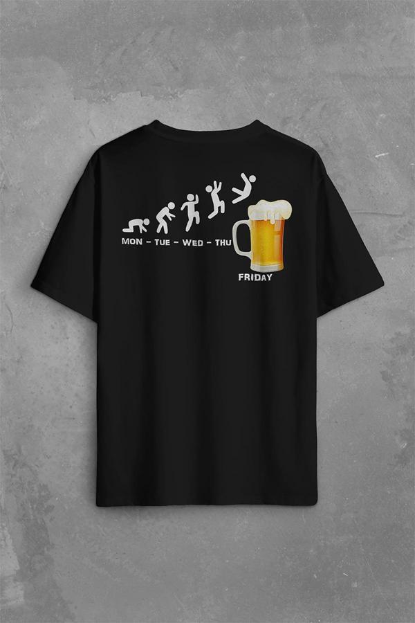 Beer Week Friday Weekend Bira Alkol Hafta Sonu Tatili Sırt Ön Baskılı Oversize Tişört Unisex T-Shirt - Image 1