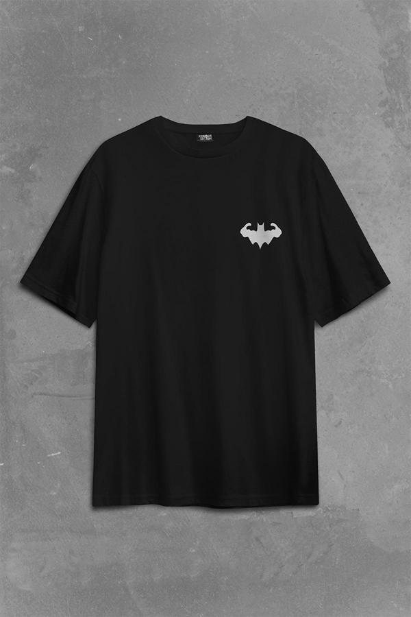 Batman Logo Gym Fitness Bodybuilding Sırt Ön Baskılı Oversize Tişört Unisex T-Shirt - Image 1