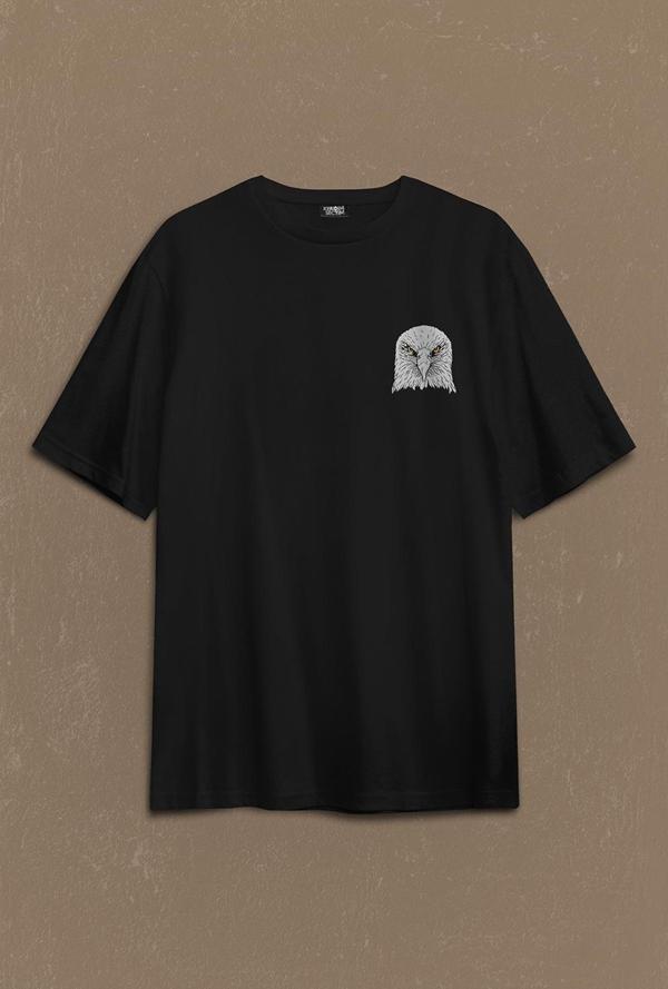 Black Oversize T-shirt Kara Kartal Eagle Tasarım Sırt Ön Baskılı Tişört Unisex T-Shirt - Image 1