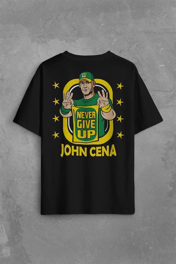 John Cena Wwe Logo Never Give Up Amerikan Güreşi Sırt Ön Baskılı Oversize Tişört Unisex T-Shirt - Image 1