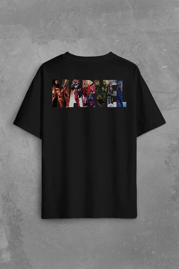 Marvel Spiderman Hulk Deadpool Iron Man Sırt Ön Baskılı Oversize Tişört Unisex T-Shirt OVR12S1886 - Image 1