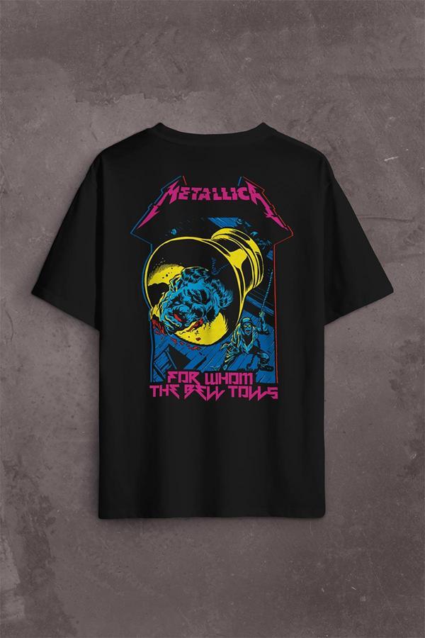 Metallica For Whom The Bell Tolls New Yeni Rock Metal Müzik Sırt Ön Baskılı Oversize Tişört Unisex T-Shirt - Image 1