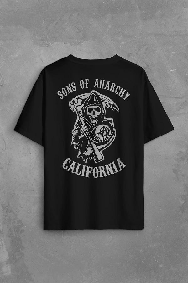 Sons Of Anarchy California Skull Hayalet Sırt Ön Baskılı Oversize Tişört Unisex T-Shirt - Image 1