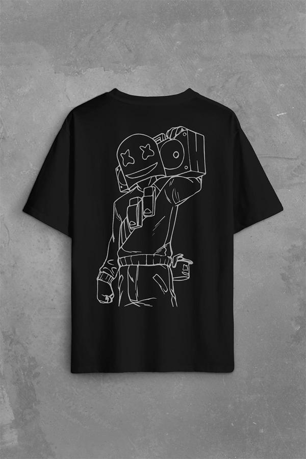 Dj Marshmello Marsh Mello Fortnite Sırt Ön Baskılı Oversize Tişört Unisex T-Shirt - Image 1