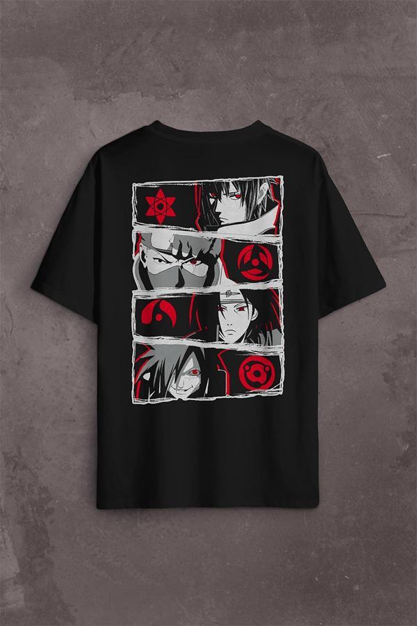 Naruto Kakashi Anime Manga Sırt Ön Baskılı Oversize Tişört Unisex T-Shirt - Image 1
