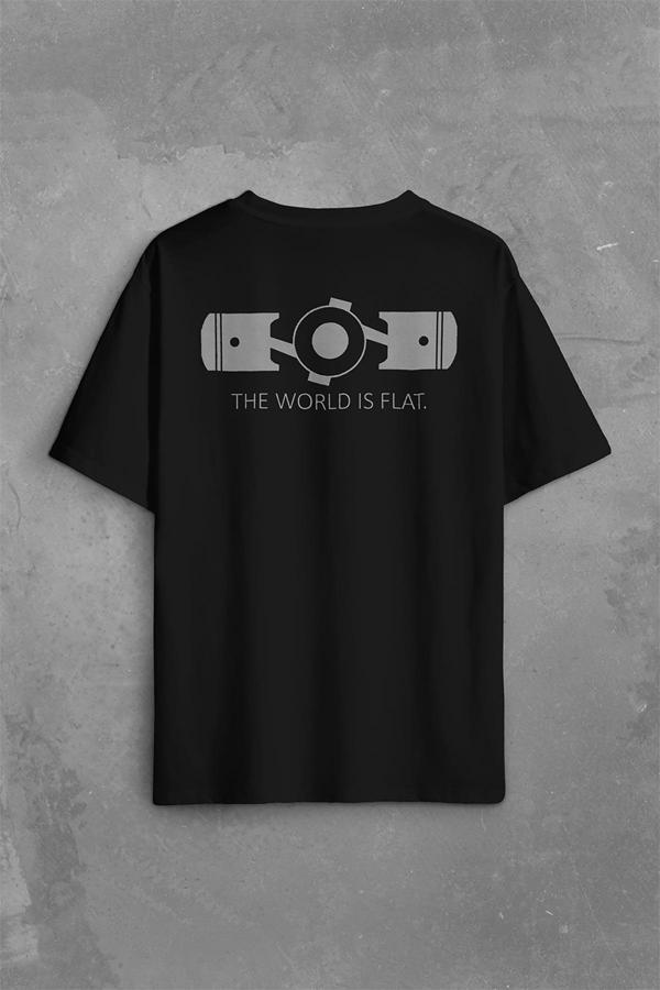 The World Is Flat Dünya Düzdür Speed Track Race Sırt Ön Baskılı Oversize Tişört Unisex T-Shirt - Image 1