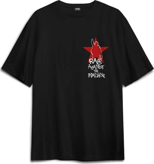 Siyah Oversize Tişört Rage Against The Machine Ratm Music Rock Metal Sırt Ön Baskılı Unisex T-shirt - Image 1