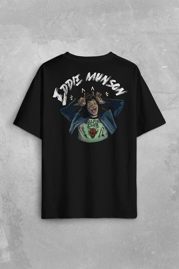 Eddie Munson Stranger Things Sezon 4 Sırt Ön Baskılı Oversize Tişört Unisex T-Shirt - Image 1