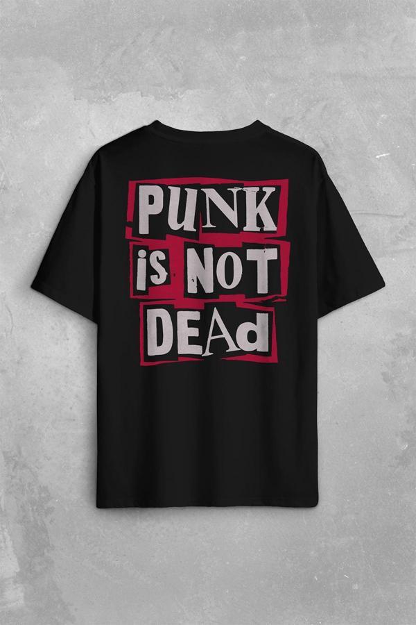 Punk Is Not Dead Rock Grunge Music Müzik Sırt Ön Baskılı Oversize Tişört Unisex T-Shirt - Image 1