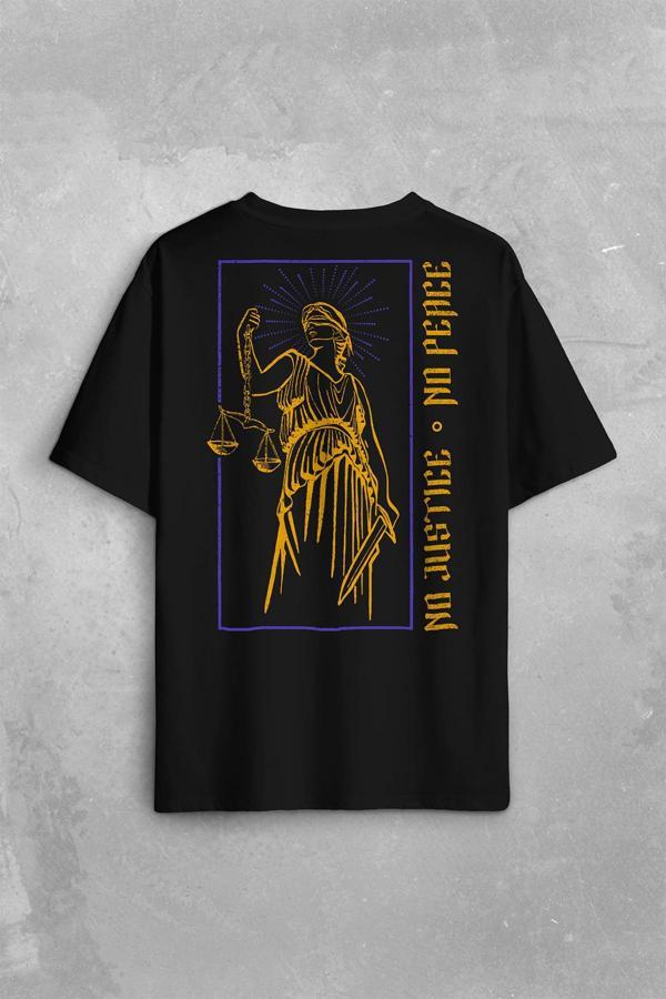 No Justice No Peace Adalet Barış Urban Street Culture Urban Wear Sırt Ön Baskılı Oversize Tişört Unisex T-Shirt - Image 1