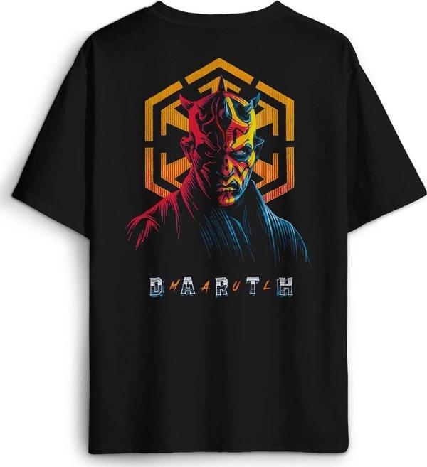 Siyah Tişört Dark Side Star Wars Darth Maul Sırt Ön Baskılı Oversize Unisex T-Shirt - Image 1