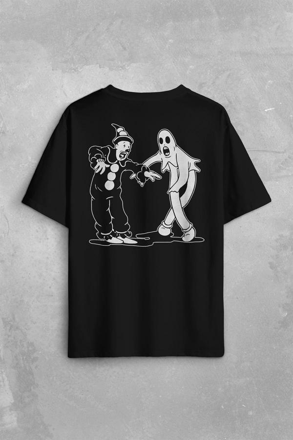 Ghostmane Music Dans Müzik Palyaço Hayalet Sırt Ön Baskılı Oversize Tişört Unisex T-Shirt - Image 1