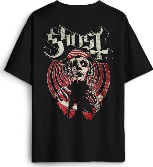 Ghost BC Tobias Forge Music Müzik Rock Gotik Sırt Ön Baskılı Oversize Tişört Unisex T-Shirt - Image 1