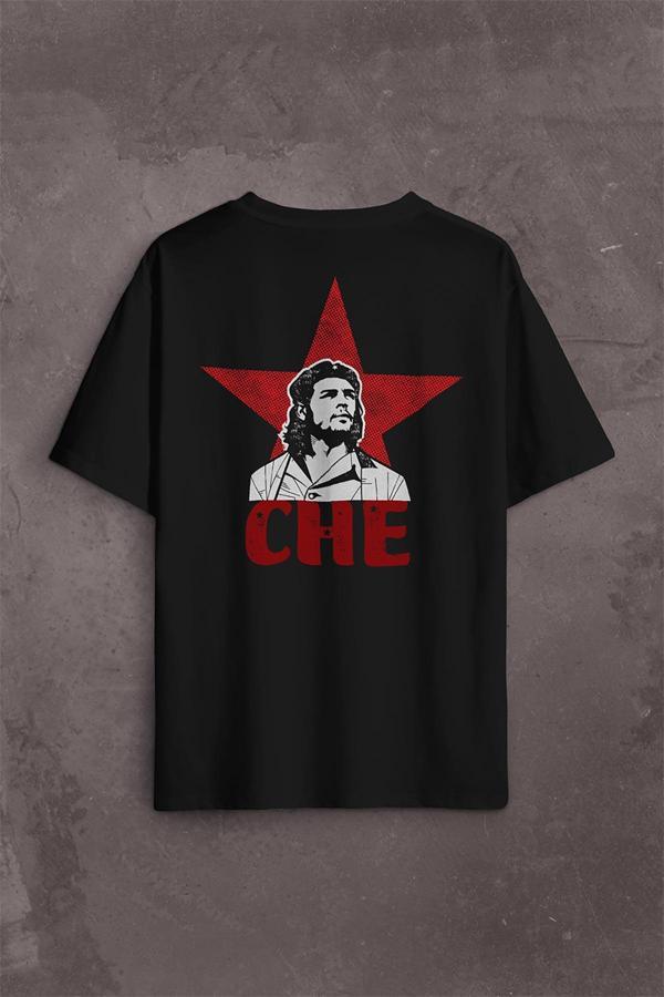 Ernosto Che Guevara Red Star Kırımızı Yıldız Sırt Ön Baskılı Oversize Tişört Unisex T-Shirt - Image 1