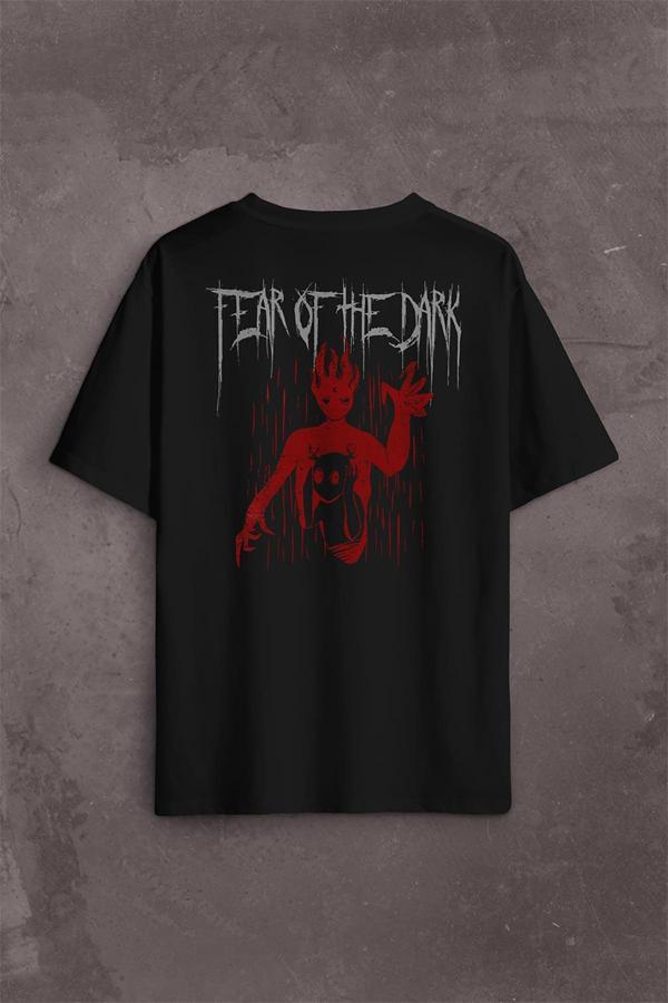 Fear Of The Dark Karanlık Dark Gothic Urban Street Wear Sırt Ön Baskılı Oversize Tişört Unisex T-Shirt - Image 1