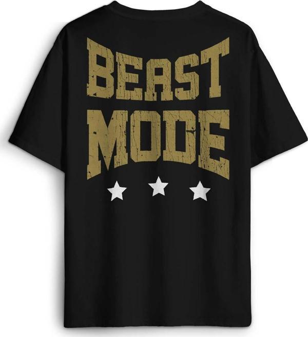 Beast Mode Gym Fitness Spor Animal Baskılı Oversize T-shirt Siyah Unisex Tişört - Image 1