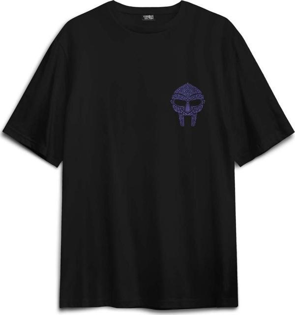 Oversize T-shirt Mf Doom Hip Hop Rap Oldschool Baskılı Siyah Unisex Tişört - Image 1