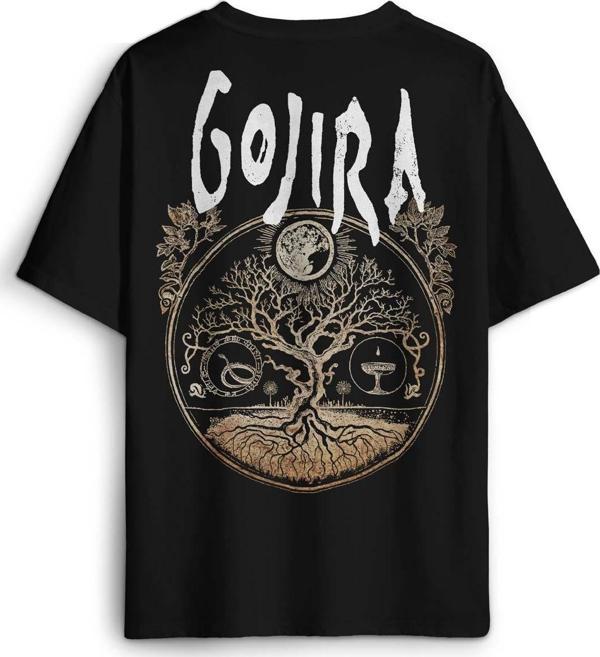 Gojira Metal Music Rock Müzik Baskılı Oversize T-shirt Siyah Unisex Tişört - Image 1