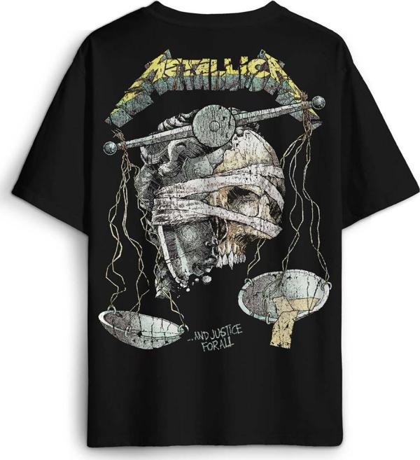 Oversize T-shirt Metallica And Justice For All Rock Metal Music Baskılı Siyah Unisex Tişört - Image 1