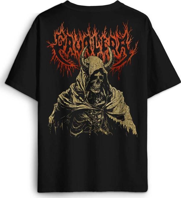 Siyah Oversize Tişört Cavalera Metal Music Sepultra Guitar Drum Rock Gitar Baskılı Unisex T-shirt - Image 1