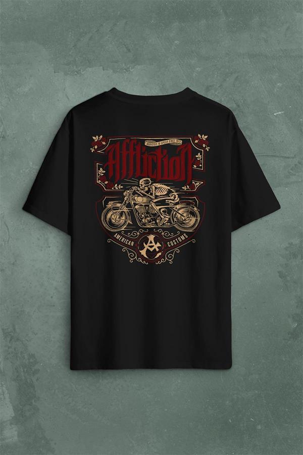 Death Rider Affliction Ölüm Sürücüsü Motosiklet Sırt Ön Baskılı Oversize Tişört Unisex T-Shirt - Image 1