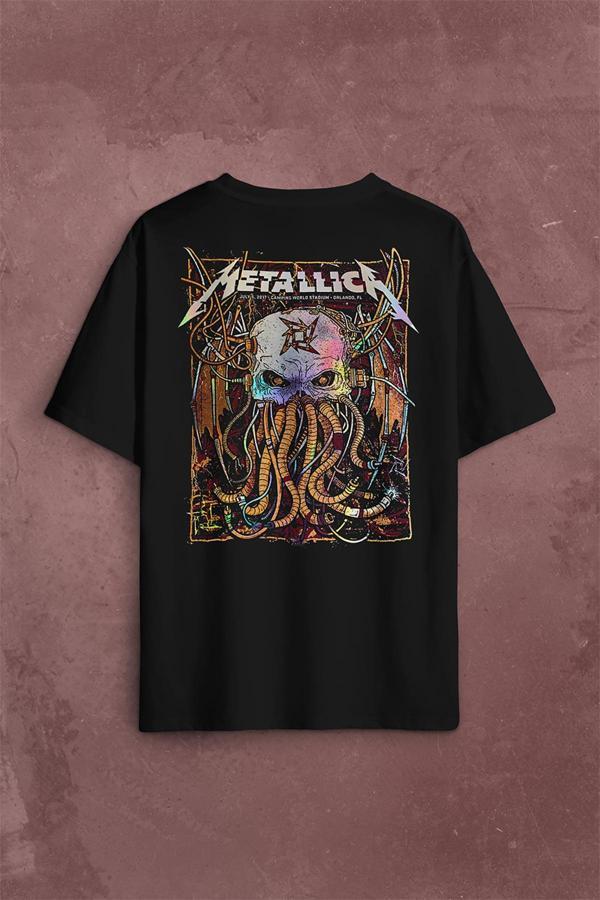 Metallica Music Poster Rock Metal Sırt Ön Baskılı Oversize Tişört Unisex T-Shirt - Image 1