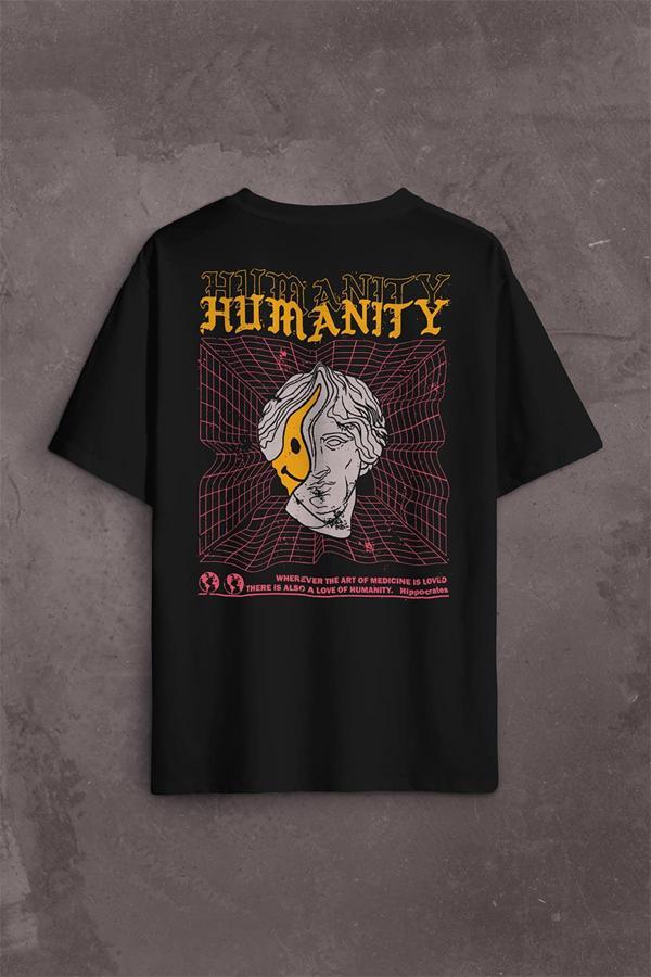 Humanity Smiley Statue Neon Heykel 2K Urban Sırt Ön Baskılı Oversize Tişört Unisex T-Shirt - Image 1
