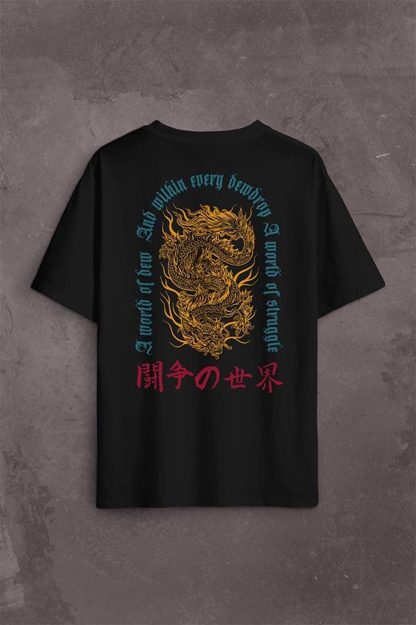 Dragon Japanese Urban Drake Ejder Japonca Uzak Doğu Sırt Ön Baskılı Oversize Tişört Unisex T-Shirt - Image 1